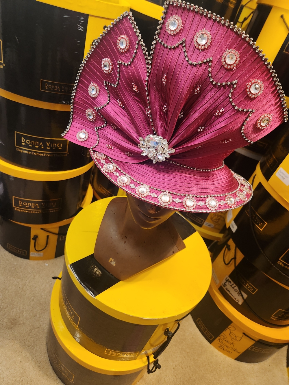 Donna Vinci Couture Fuchsia Rhinestone Church Hat NWT